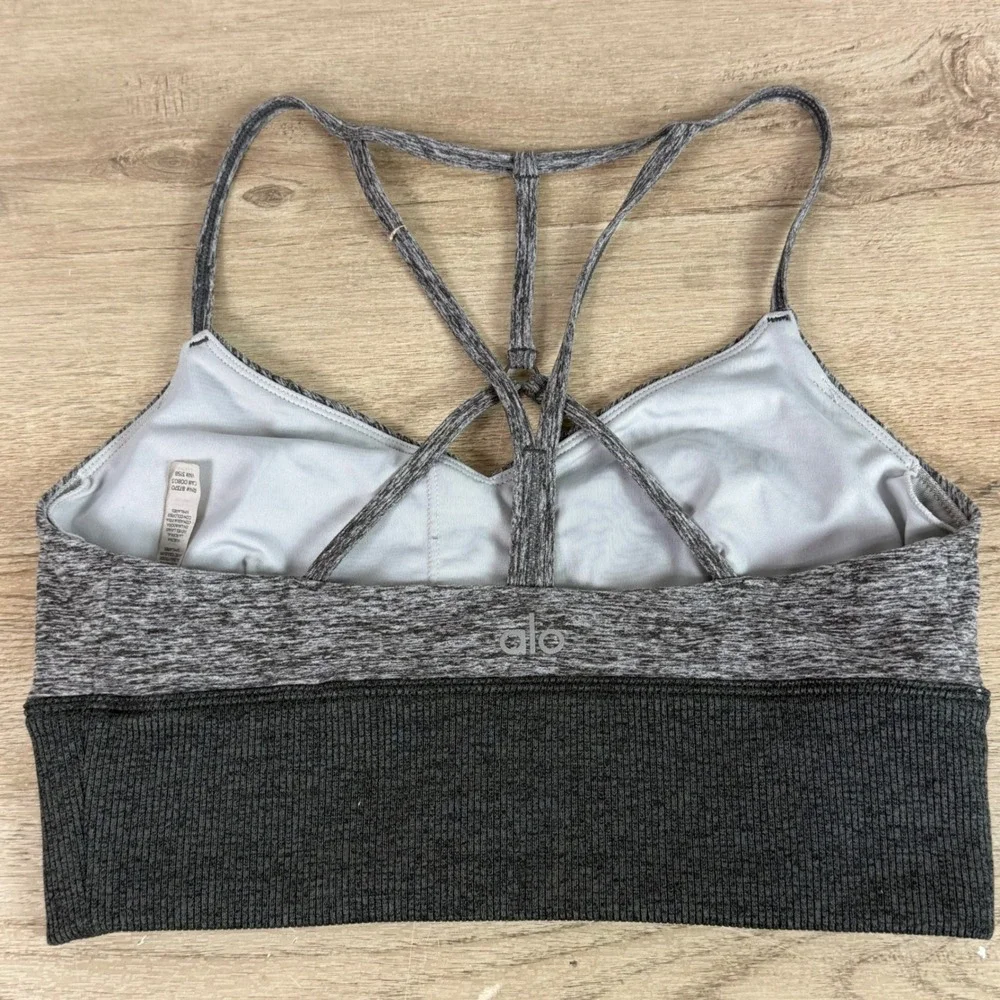 Alo Yoga Alosoft Gratitude Bra Space Dye Strappy Grey Womens S